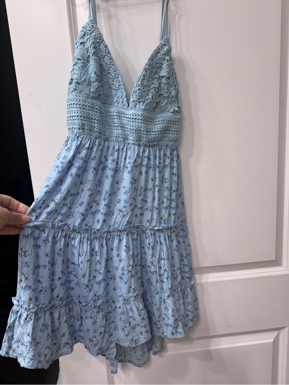 Justify Blue Floral Crochet Bodice Spaghetti Strap Sundress New - Picture 2 of 4